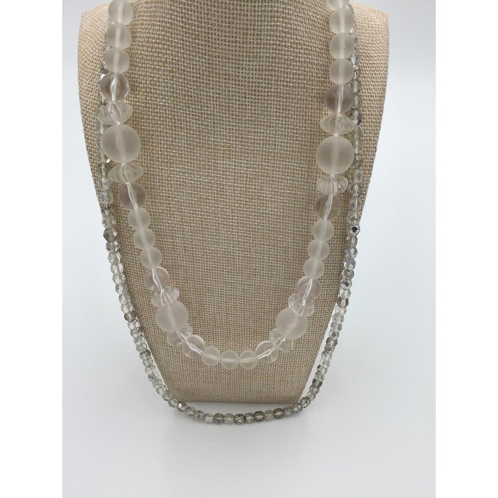 Vintage Necklaces (1) Frosted & (1) faceted‎ Clear Bead MCM Retro Travel Wedding